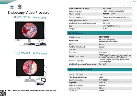 TUYOU 27インチ 1080P 内視鏡カメラ 録画機能付き IPX8防水 8時間バッテリー寿命 医療内視鏡用